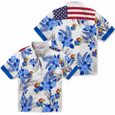 Patriotic Hibiscus Design Blue White Kansas Jayhawks Hawaiian Shirt
