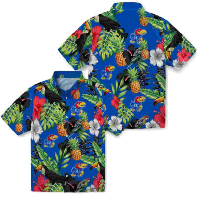 Toucan Hibiscus Pineapple Blue Green Kansas Jayhawks Hawaiian Shirt