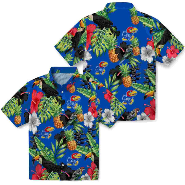 Toucan Hibiscus Pineapple Blue Green Kansas Jayhawks Hawaiian Shirt