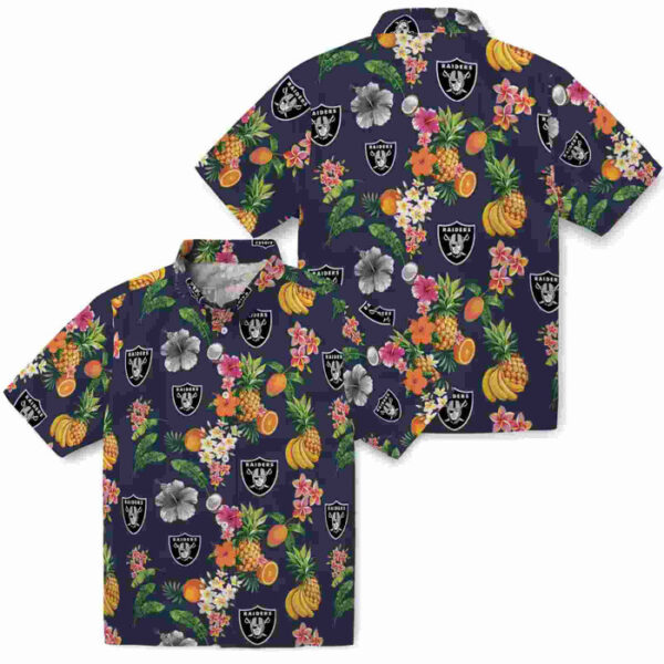 Hibiscus And Fruit Navy Blue Las Vegas Raiders Hawaiian Shirt