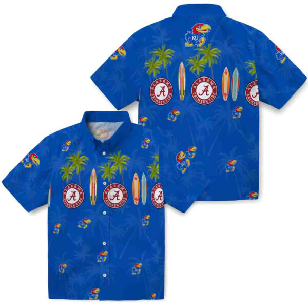 Surfboard Palm Blue Kansas Jayhawks Hawaiian Shirt