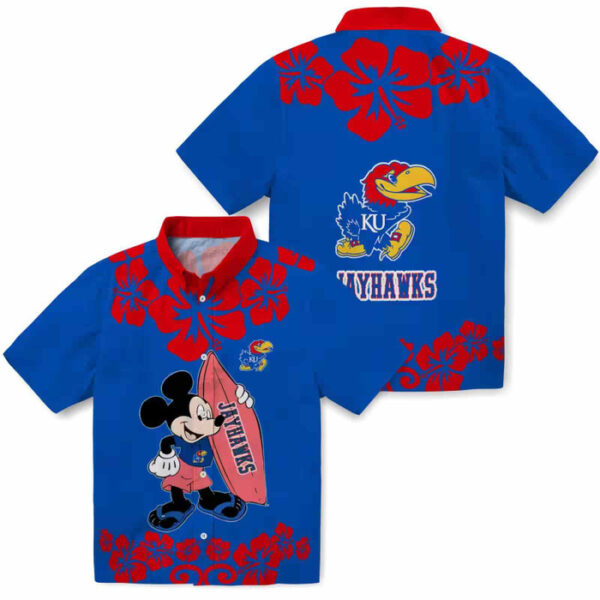 Surfing Mickey Blue Kansas Jayhawks Hawaiian Shirt