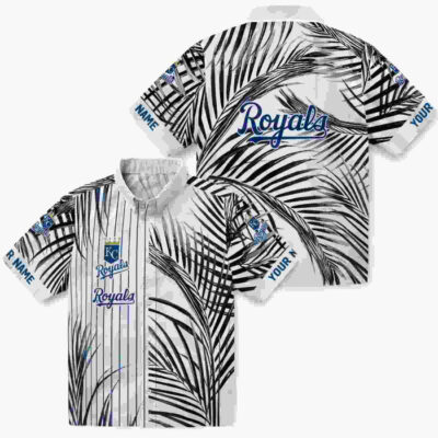 Palm Stripes Royal Blue Black White Kansas City Royals Hawaiian Shirt