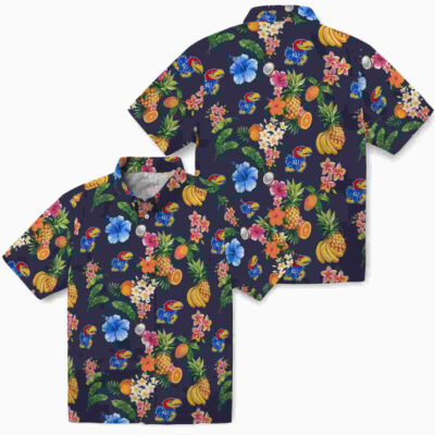 Hibiscus And Fruit Navy Blue Kansas Jayhawks Hawaiian Shirt