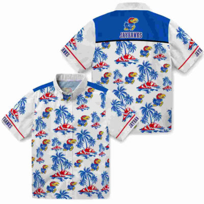 Palm Island Print Blue White Kansas Jayhawks Hawaiian Shirt