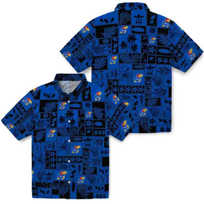 Tropical Patchwork Blue Black Kansas Jayhawks Hawaiian Shirt