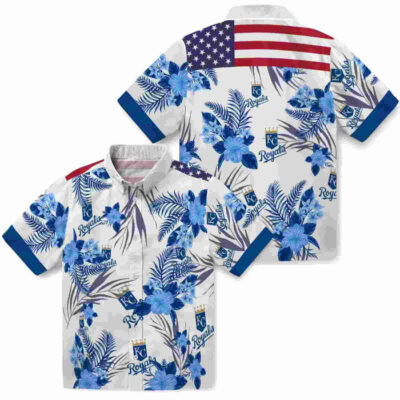 Patriotic Hibiscus Design Royal Blue White Kansas City Royals Hawaiian Shirt