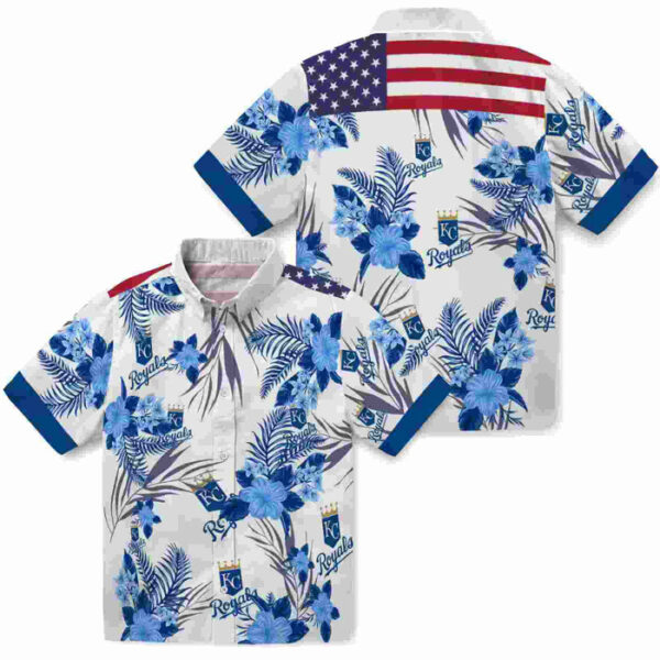 Patriotic Hibiscus Design Royal Blue White Kansas City Royals Hawaiian Shirt