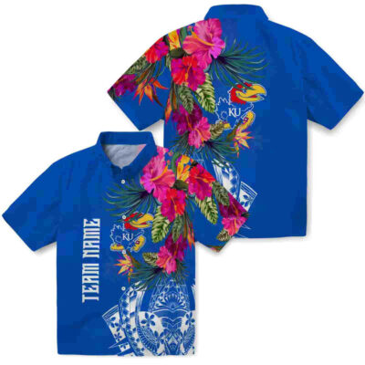 Floral Polynesian Blue Kansas Jayhawks Hawaiian Shirt
