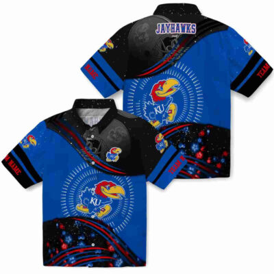 Football Wave Blue Black Kansas Jayhawks Hawaiian Shirt