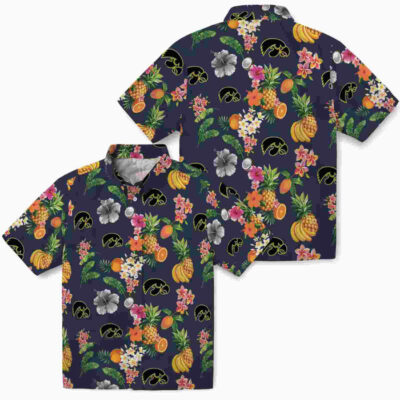 Hibiscus And Fruit Navy Blue Iowa Hawkeyes Hawaiian Shirt
