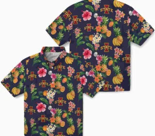 Hibiscus And Fruit Navy Blue Iowa State Cyclones Hawaiian Shirt
