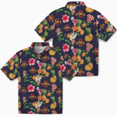 Hibiscus And Fruit Navy Blue Iowa State Cyclones Hawaiian Shirt