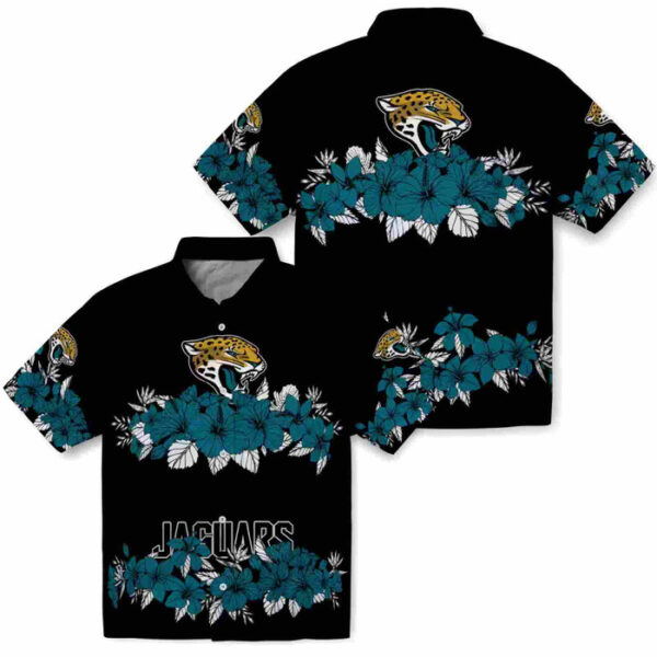 Hibiscus Stripe Teal Black Jacksonville Jaguars Hawaiian Shirt