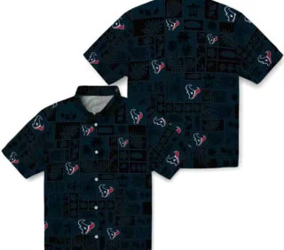 Tropical Patchwork Blue Black Houston Texans Hawaiian Shirt
