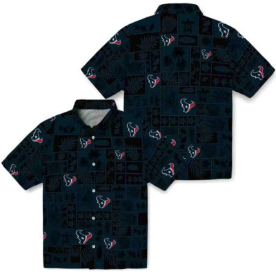 Tropical Patchwork Blue Black Houston Texans Hawaiian Shirt