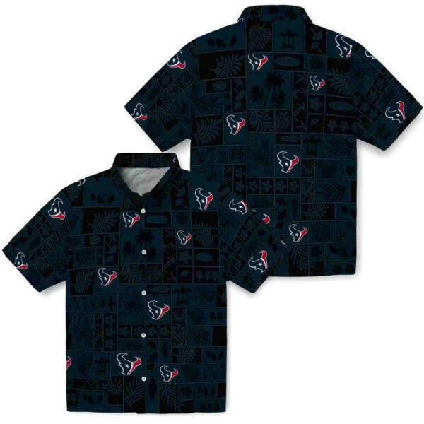 Tropical Patchwork Blue Black Houston Texans Hawaiian Shirt