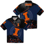 Football Wave Blue Black Illinois Fighting Illini Hawaiian Shirt