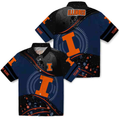 Football Wave Blue Black Illinois Fighting Illini Hawaiian Shirt