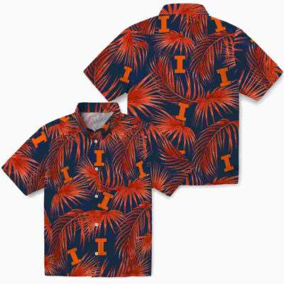Leafy Palms Blue Illinois Fighting Illini Hawaiian Shirt