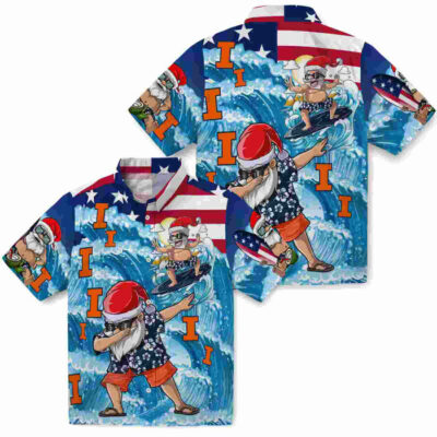 Surfing Santa Blue Illinois Fighting Illini Hawaiian Shirt