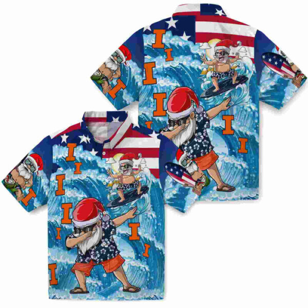 Surfing Santa Blue Illinois Fighting Illini Hawaiian Shirt