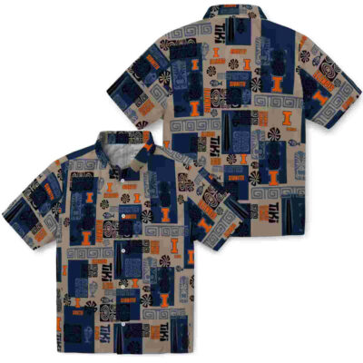 Tribal Symbols Blue Illinois Fighting Illini Hawaiian Shirt