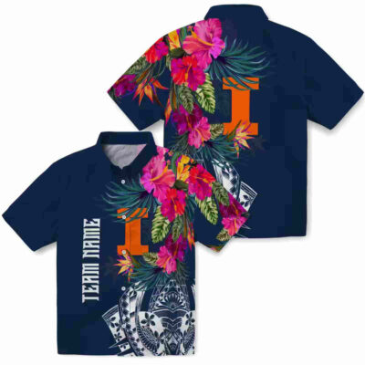 Floral Polynesian Blue Illinois Fighting Illini Hawaiian Shirt