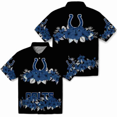 Hibiscus Stripe Blue Black Indianapolis Colts Hawaiian Shirt