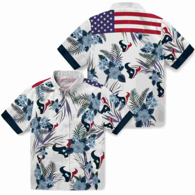 Patriotic Hibiscus Design Blue White Houston Texans Hawaiian Shirt