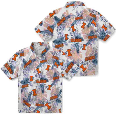 Tropical Leaves Blue White Illinois Fighting Illini Hawaiian Shirt