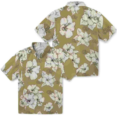 Hibiscus Blooms Gold White Georgia Tech Yellow Jackets Hawaiian Shirt