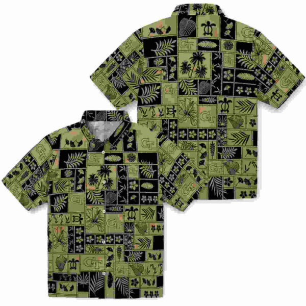 Tropical Patchwork Gold Black Georgia Tech Yellow Jackets Hawaiian Shirt