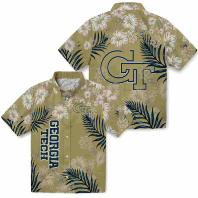 Hibiscus Print Gold Georgia Tech Yellow Jackets Hawaiian Shirt