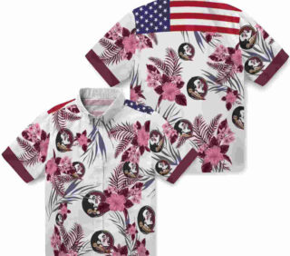 Patriotic Hibiscus Design Garnet White Florida State Seminoles Hawaiian Shirt