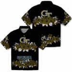 Hibiscus Stripe Gold Black Georgia Tech Yellow Jackets Hawaiian Shirt