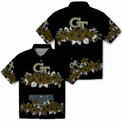 Hibiscus Stripe Gold Black Georgia Tech Yellow Jackets Hawaiian Shirt
