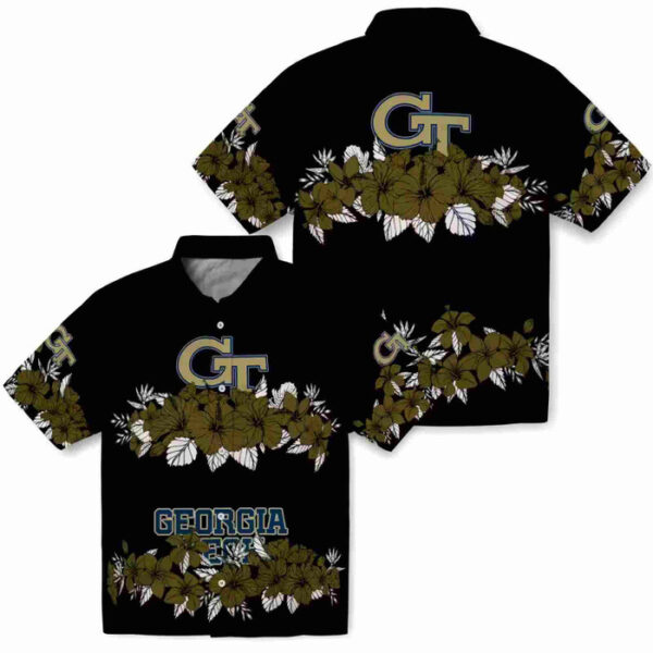 Hibiscus Stripe Gold Black Georgia Tech Yellow Jackets Hawaiian Shirt