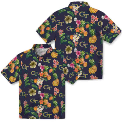 Hibiscus And Fruit Navy Blue Georgia Tech Yellow Jackets Hawaiian Shirt