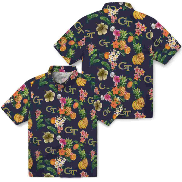 Hibiscus And Fruit Navy Blue Georgia Tech Yellow Jackets Hawaiian Shirt