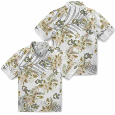 Hibiscus Palm Leaves Gold White Georgia Tech Yellow Jackets Hawaiian Shirt