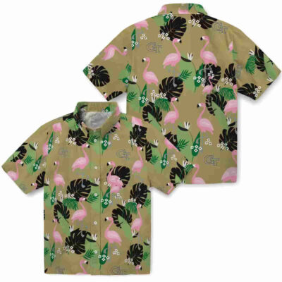 Flamingo Leaf Motif Gold Georgia Tech Yellow Jackets Hawaiian Shirt