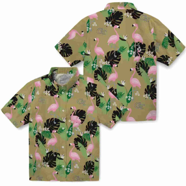 Flamingo Leaf Motif Gold Georgia Tech Yellow Jackets Hawaiian Shirt