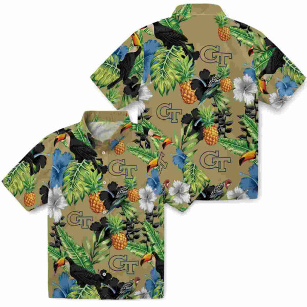 Toucan Hibiscus Pineapple Gold Green Georgia Tech Yellow Jackets Hawaiian Shirt