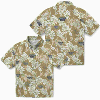 Tropical Leaf Gold White Georgia Tech Yellow Jackets Hawaiian Shirt