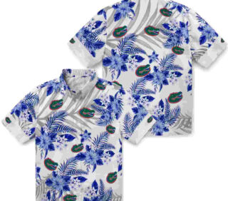 Hibiscus Palm Leaves Blue White Florida Gators Hawaiian Shirt