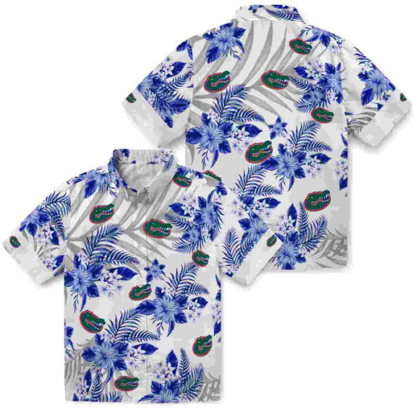 Hibiscus Palm Leaves Blue White Florida Gators Hawaiian Shirt
