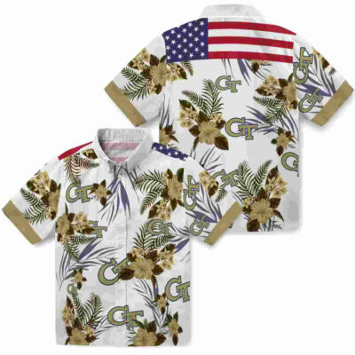 Patriotic Hibiscus Design Gold White Georgia Tech Yellow Jackets Hawaiian Shirt