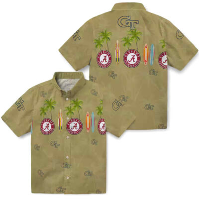 Surfboard Palm Gold Georgia Tech Yellow Jackets Hawaiian Shirt