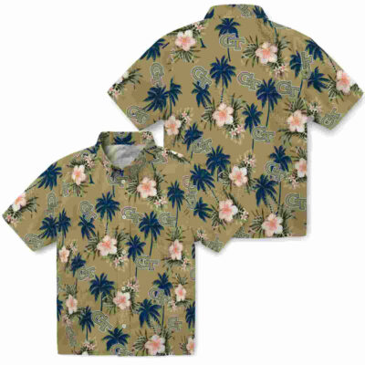 Palm Tree Flower Gold Georgia Tech Yellow Jackets Hawaiian Shirt